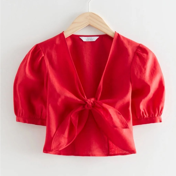 And Other Stories Red Front Knot Linen Top - NWOT - Picture 2 of 7